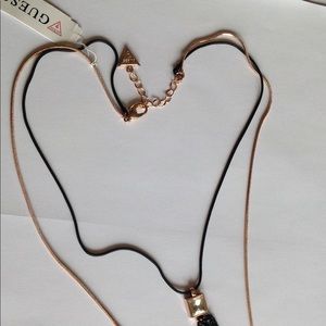 NWT Guess necklace rose-gold & black cord necklace